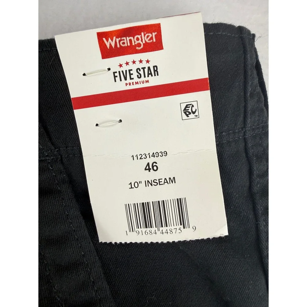 Wrangler Five Star Premium Mens Black Cargo Shorts 46 Relaxed Fit Epic Soft 10in